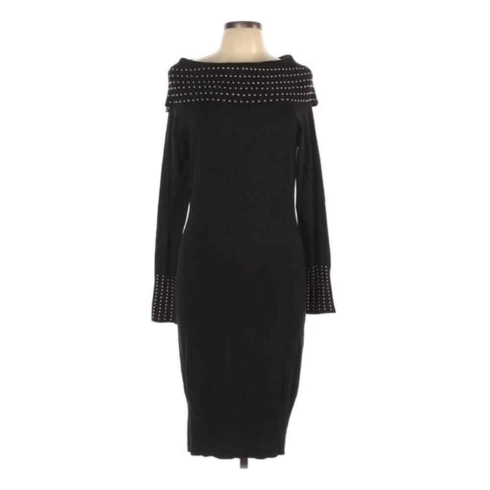 Questions Women's Casual Sweater Pull Over Dress With‎ Gold Studs Size L